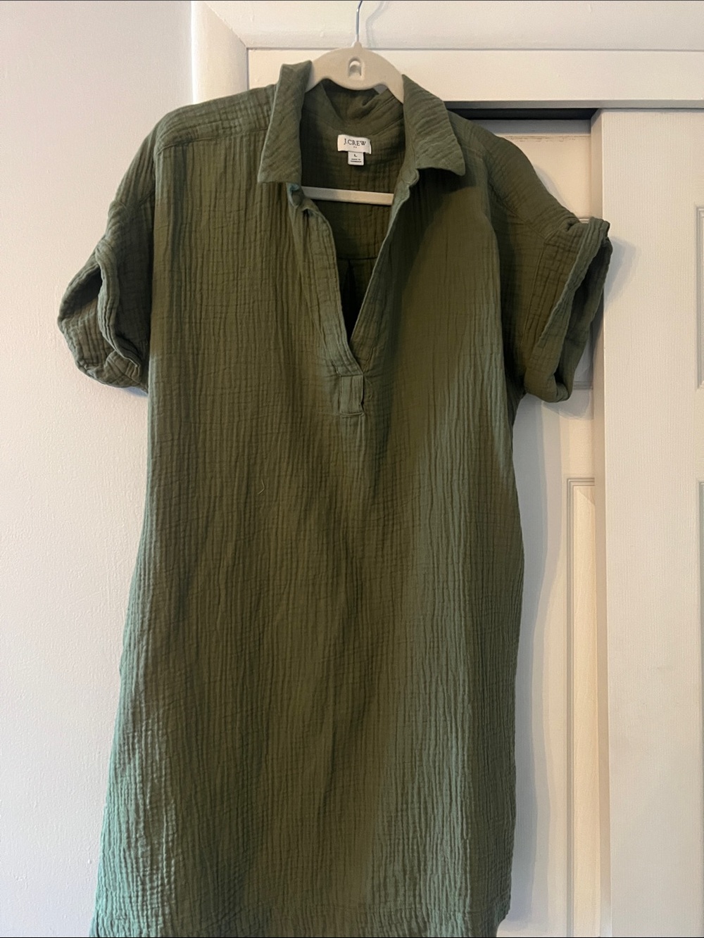 J. Crew Olive Green Short-Sleeve Shirt Dress